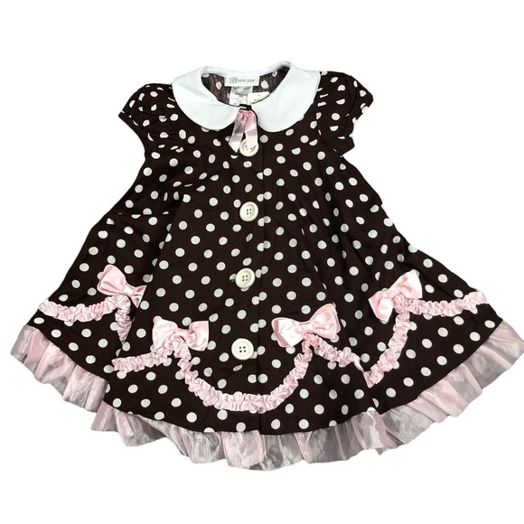 Bonnie Jean Other - Bonnie Jean Brown Polka Dot Dress Pink Bows size 3T